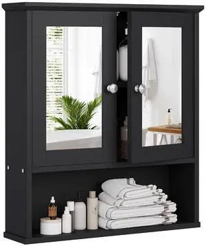 Bathroom Wall Cabinet with Mirror, Bathroom Mirror Cabinet Wall Mounted, Over Toilet Medicine Cabinets with Adjustable Shelf, Large Capacity, Black Bathroom Wall Cabinet with Mirror, Bathroom Mirror Cabinet Wall Mounted, Over Toilet Medicine Cabinets with Adjustable Shelf, Large Capacity, Black