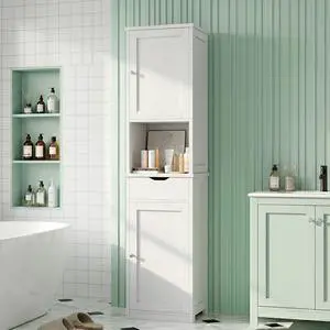 Tall Bathroom Storage Cabinet, 64H Narrow Storage Unit for Small Spaces, Freestanding Modern Cabinet with Adjustable Shelves for Bathroom, Living Room, Kitchen, White Tall Bathroom Storage Cabinet, 64H Narrow Storage Unit for Small Spaces, Freestanding Modern Cabinet with Adjustable Shelves for Bathroom, Living Room, Kitchen, White