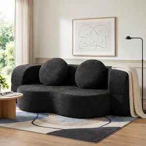 Convertible Sofa Bed, 77 Folding Boneless Couch, Floor Sofa 2-in-1 Curved Couch for Small Living Room, Apartment, Guest Room, Black Convertible Sofa Bed, 77 Folding Boneless Couch, Floor Sofa 2-in-1 Curved Couch for Small Living Room, Apartment, Guest Room, Black
