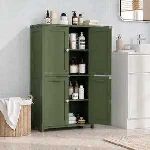 42.6" Bathroom Storage Cabinet, Modern Floor Cabinet with Doors and Adjustable Shelves, Freestanding Accent Organizer Cupboard for Living Room, Entryway, Kitchen, Green 42.6" Bathroom Storage Cabinet, Modern Floor Cabinet with Doors and Adjustable Shelves, Freestanding Accent Organizer Cupboard for Living Room, Entryway, Kitchen, Green