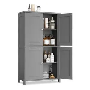 Bathroom Storage Cabinet, Small Bathroom Floor Cabinet with 4 Doors and Adjustable Shelves, Freestanding Modern Cabinet for Bathroom, Kitchen, Living Room, Entryway, Grey Bathroom Storage Cabinet, Small Bathroom Floor Cabinet with 4 Doors and Adjustable Shelves, Freestanding Modern Cabinet for Bathroom, Kitchen, Living Room, Entryway, Grey
