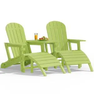 Adirondack Chairs Set of 2 with Removable Tabletop and Footrest, HDPE Plastic Outdoor Chair Set with Wooden Textured, Cup Holder for Patio, Poolside, Garden, Green, 5 Pieces Adirondack Chairs Set of 2 with Removable Tabletop and Footrest, HDPE Plastic Outdoor Chair Set with Wooden Textured, Cup Holder for Patio, Poolside, Garden, Green, 5 Pieces