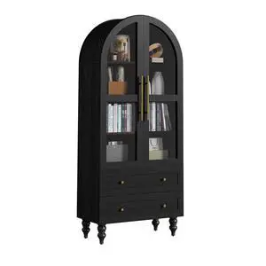 71" Tall Arched Kitchen Pantry Storage Cabinet with Glass Doors, 2 Large Drawers, 6-Tier Tall Rustic Wood Cupboard Locker for Kitchen, Dining Room, Living Room, Bathroom, (Black) 71" Tall Arched Kitchen Pantry Storage Cabinet with Glass Doors, 2 Large Drawers, 6-Tier Tall Rustic Wood Cupboard Locker for Kitchen, Dining Room, Living Room, Bathroom, (Black)