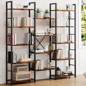 Triple Book Shelf with 14 Open Display Shelves,Free Standing Bookcase for Home Office, Living Room, Bedroom, Brown Triple Book Shelf with 14 Open Display Shelves,Free Standing Bookcase for Home Office, Living Room, Bedroom, Brown