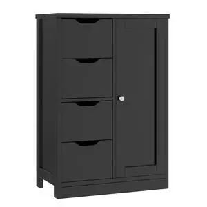 Bathroom Floor Cabinet, Wooden Storage Organizer with 1 Door and 4 Drawers, Freestanding Side Bathroom Furniture,Entryway Storage Cabinet, Black Bathroom Floor Cabinet, Wooden Storage Organizer with 1 Door and 4 Drawers, Freestanding Side Bathroom Furniture,Entryway Storage Cabinet, Black
