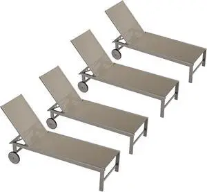 4pcs Patio Outdoor Chaise Lounge Chair with Wheels for Outside Aluminum Adjustable Angle Lounge Chair Set, Dark Grey 4pcs Patio Outdoor Chaise Lounge Chair with Wheels for Outside Aluminum Adjustable Angle Lounge Chair Set, Dark Grey