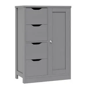 Bathroom Floor Storage Cabinet, Wooden Storage Organizer with 4 Drawers and 1 Door, Freestanding Pantry Cabinet with Adjustable Shelves for Bathroom, Living Room, Kitchen, Entryway, Grey Bathroom Floor Storage Cabinet, Wooden Storage Organizer with 4 Drawers and 1 Door, Freestanding Pantry Cabinet with Adjustable Shelves for Bathroom, Living Room, Kitchen, Entryway, Grey