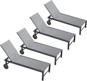 4pcs Patio Outdoor Chaise Lounge Chair with Wheels for Outside Aluminum Adjustable Angle Lounge Chair Set, Light Grey 4pcs Patio Outdoor Chaise Lounge Chair with Wheels for Outside Aluminum Adjustable Angle Lounge Chair Set, Light Grey