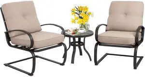 3-Piece Bistro Set Outdoor Seats with Cushions & Metal Frame 3-Piece Bistro Set Outdoor Seats with Cushions & Metal Frame