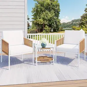 Outdoor Patio Furniture Set 3 Piece, Rattan Furniture Conversation Set, Small Wicker Patio Furniture Set for Porch, Backyard, Balcony with Soft Cushions and Glass Table Outdoor Patio Furniture Set 3 Piece, Rattan Furniture Conversation Set, Small Wicker Patio Furniture Set for Porch, Backyard, Balcony with Soft Cushions and Glass Table