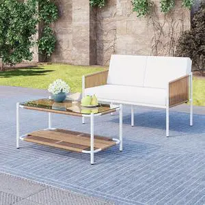 Outdoor Patio Furniture Set 2 Piece, Rattan Furniture Conversation Set, Small Wicker Patio Furniture Set for Porch, Backyard, Balcony with Soft Cushions and Glass Table Outdoor Patio Furniture Set 2 Piece, Rattan Furniture Conversation Set, Small Wicker Patio Furniture Set for Porch, Backyard, Balcony with Soft Cushions and Glass Table