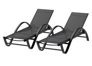 2 PCS Outdoor Chaise Lounges Chair with Wheels Aluminum Reclining Patio Lounge Chairs with 5 Adjustable Position Recliner, Dark Grey 2 PCS Outdoor Chaise Lounges Chair with Wheels Aluminum Reclining Patio Lounge Chairs with 5 Adjustable Position Recliner, Dark Grey