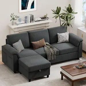 79" Convertible Sectional Couches Sofa with Storage Ottoman, 3 Seat L Shaped Couch with Side Storage Pockage, Small Couches for Living Room, Apartment and Small Space, Grey 79" Convertible Sectional Couches Sofa with Storage Ottoman, 3 Seat L Shaped Couch with Side Storage Pockage, Small Couches for Living Room, Apartment and Small Space, Grey