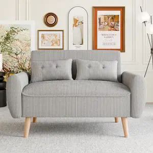 48" Small Modern Loveseat Sofa, Mid Century Soft Corduroy Fabric 2-Seat Sofa Couch Tufted Love Seat with Back Cushions and Tapered Legs for Living Room, Bedroom and Small Space (Light Gray) 48" Small Modern Loveseat Sofa, Mid Century Soft Corduroy Fabric 2-Seat Sofa Couch Tufted Love Seat with Back Cushions and Tapered Legs for Living Room, Bedroom and Small Space (Light Gray)