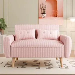47" Small Modern Loveseat Sofa, Mid Century Soft Corduroy Fabric 2-Seat Sofa Couch Tufted Love Seat with Back Cushions and Tapered Legs for Living Room, Bedroom and Small Space (Pink) 47" Small Modern Loveseat Sofa, Mid Century Soft Corduroy Fabric 2-Seat Sofa Couch Tufted Love Seat with Back Cushions and Tapered Legs for Living Room, Bedroom and Small Space (Pink)