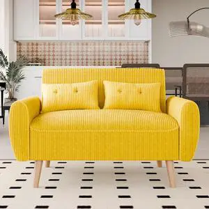 48" Small Modern Loveseat Sofa, Mid Century Soft Corduroy Fabric 2-Seat Sofa Couch Tufted Love Seat with Back Cushions and Tapered Legs for Living Room, Bedroom and Small Space (Yellow) 48" Small Modern Loveseat Sofa, Mid Century Soft Corduroy Fabric 2-Seat Sofa Couch Tufted Love Seat with Back Cushions and Tapered Legs for Living Room, Bedroom and Small Space (Yellow)