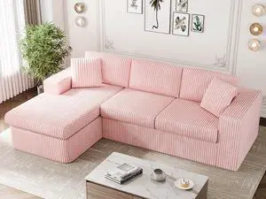 105" Boneless Couches for Living Room, Sectional Couches Modular Sofa with L-Shaped Chaise, Memory Foam Comfy Cloud Couch with Plush Corduroy Fabric, No Assembly Required, Pink 105" Boneless Couches for Living Room, Sectional Couches Modular Sofa with L-Shaped Chaise, Memory Foam Comfy Cloud Couch with Plush Corduroy Fabric, No Assembly Required, Pink