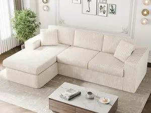 105" Boneless Couches for Living Room, Sectional Couches Modular Sofa with L-Shaped Chaise, Memory Foam Comfy Cloud Couch with Plush Corduroy Fabric, No Assembly Required, (Beige) 105" Boneless Couches for Living Room, Sectional Couches Modular Sofa with L-Shaped Chaise, Memory Foam Comfy Cloud Couch with Plush Corduroy Fabric, No Assembly Required, (Beige)