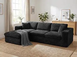 105" Boneless Couches for Living Room, Sectional Couches Modular Sofa with L-Shaped Chaise, Memory Foam Comfy Cloud Couch with Plush Corduroy Fabric, No Assembly Required, Black 105" Boneless Couches for Living Room, Sectional Couches Modular Sofa with L-Shaped Chaise, Memory Foam Comfy Cloud Couch with Plush Corduroy Fabric, No Assembly Required, Black