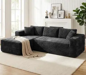 103" Boneless Sectional Couches for Living Room, L-Shaped Chaise Modular Cloud Couch with Cup Holders on Armrests, Plush Corduroy Comfy Sofa with Memory Foam, No Assembly Required (Black) 103" Boneless Sectional Couches for Living Room, L-Shaped Chaise Modular Cloud Couch with Cup Holders on Armrests, Plush Corduroy Comfy Sofa with Memory Foam, No Assembly Required (Black)