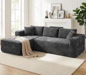 103" Boneless Sectional Couches for Living Room, L-Shaped Chaise Modular Cloud Couch with Cup Holders on Armrests, Plush Corduroy Comfy Sofa with Memory Foam, No Assembly Required (Grey) 103" Boneless Sectional Couches for Living Room, L-Shaped Chaise Modular Cloud Couch with Cup Holders on Armrests, Plush Corduroy Comfy Sofa with Memory Foam, No Assembly Required (Grey)