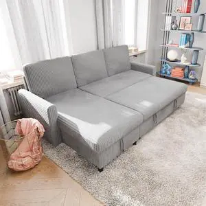 Pull Out Couch, 2 in 1 Small Sofa Bed Sleeper Sofa with Storage, 77" L Shaped Convertible Sofa with Storage Chaise for Living Room, Apartment, Light Grey Pull Out Couch, 2 in 1 Small Sofa Bed Sleeper Sofa with Storage, 77" L Shaped Convertible Sofa with Storage Chaise for Living Room, Apartment, Light Grey