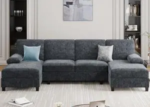 Sectional Couches for Living Room, U Shaped Couch 4 Seat Sectional Sofa with Chaise and Armrests, Comfortable Fabric Large Sofa for Apartment (Grey) Sectional Couches for Living Room, U Shaped Couch 4 Seat Sectional Sofa with Chaise and Armrests, Comfortable Fabric Large Sofa for Apartment (Grey)