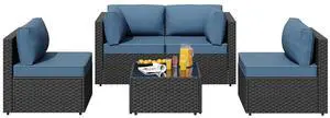 5pcs Patio Outdoor Furniture Sets Conversation Set, Low Back All-Weather Rattan Sectional Sofa with Tea Table&Washable Couch Cushions, Patio Furniture Sets (Black Rattan) 5pcs Patio Outdoor Furniture Sets Conversation Set, Low Back All-Weather Rattan Sectional Sofa with Tea Table&Washable Couch Cushions, Patio Furniture Sets (Black Rattan)