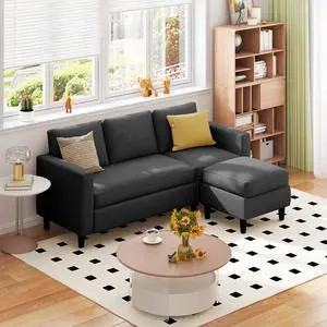 73.6" Modular Sectional Sofa, Comfy Cloud Couch with Movable Ottoman Deep Seat L Shaped Modular Sofa, Sectional Couches for Living Room and Apartment, Black 73.6" Modular Sectional Sofa, Comfy Cloud Couch with Movable Ottoman Deep Seat L Shaped Modular Sofa, Sectional Couches for Living Room and Apartment, Black