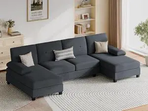 Sectional Couches for Living Room, U-Shaped Sofa with Chaise, 4-seat Large Sectional Modern Couch for Living Room, Apartment (Black) Sectional Couches for Living Room, U-Shaped Sofa with Chaise, 4-seat Large Sectional Modern Couch for Living Room, Apartment (Black)