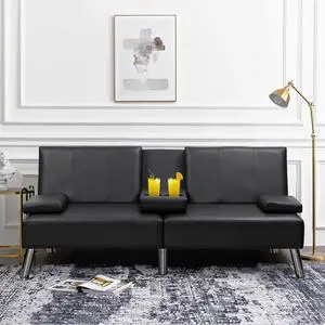 Modern Sofa, Stylish Faux Leather Futon Sofa Bed for Home Sofa Living Room, Convertible Folding Lounge Couch,2 Cup Holders, Couches for Living Room(Black) Modern Sofa, Stylish Faux Leather Futon Sofa Bed for Home Sofa Living Room, Convertible Folding Lounge Couch,2 Cup Holders, Couches for Living Room(Black)