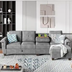 107-Inch Convertible Sectional Sofa Set for Living Room, 4-Seat L-Shaped Couch with Storage and Reversible Chaise, Sofa Sets with Cup Holders(Light Gray) 107-Inch Convertible Sectional Sofa Set for Living Room, 4-Seat L-Shaped Couch with Storage and Reversible Chaise, Sofa Sets with Cup Holders(Light Gray)