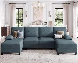Modern Living Room Furniture Sets,4 Seat U-Shaped Sofa Couch with Double Chaises,Sectional Sofa Couches for Living Room,Dark Grey Modern Living Room Furniture Sets,4 Seat U-Shaped Sofa Couch with Double Chaises,Sectional Sofa Couches for Living Room,Dark Grey
