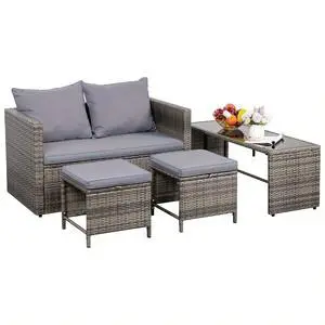 4 Piece Patio Furniture Set Outdoor Wicker Conversation Set Rattan Sectional Sofa with Cushions 4 Piece Patio Furniture Set Outdoor Wicker Conversation Set Rattan Sectional Sofa with Cushions