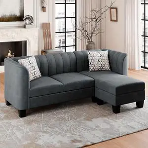 79 Sectional Sofa Couch, Convertible L Shaped Couch with Reversible Ottoman, Modern 3-Seat Sofa Sectional with High Armrest for Living Room, Office, Light Grey 79 Sectional Sofa Couch, Convertible L Shaped Couch with Reversible Ottoman, Modern 3-Seat Sofa Sectional with High Armrest for Living Room, Office, Light Grey