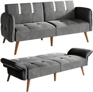 Futon Sofa Bed Velvet, 70" Small Loveseat Futon Couch Sofa Bed with Adjustable Armrests, Reliner Guest Bed Daybed for Small Space, 3 Angles, Grey Futon Sofa Bed Velvet, 70" Small Loveseat Futon Couch Sofa Bed with Adjustable Armrests, Reliner Guest Bed Daybed for Small Space, 3 Angles, Grey