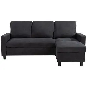 Convertible Sectional Sofa Couch, L-Shaped Couch with Reversible Chaise, 3-Seater Upholstered Sofa Sectional for Small Space Living Room, Bedroom or Office(Black) Convertible Sectional Sofa Couch, L-Shaped Couch with Reversible Chaise, 3-Seater Upholstered Sofa Sectional for Small Space Living Room, Bedroom or Office(Black)