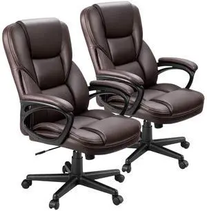 Office Executive Chair High Back Adjustable Managerial Home Desk Chair, Swivel Computer PU Leather Chair with Lumbar Support (2, Brown) Office Executive Chair High Back Adjustable Managerial Home Desk Chair, Swivel Computer PU Leather Chair with Lumbar Support (2, Brown)