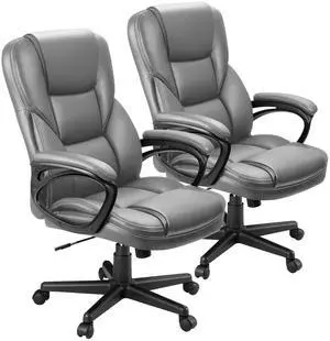 Office Executive Chair High Back Adjustable Managerial Home Desk Chair, Swivel Computer PU Leather Chair with Lumbar Support (2, Gray) Office Executive Chair High Back Adjustable Managerial Home Desk Chair, Swivel Computer PU Leather Chair with Lumbar Support (2, Gray)