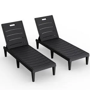 Outdoor Chaise Lounge Chair Set of 2 with 5-Position Adjustable Back, Waterproof & Lightweight PP Lounge Chairs for Outside Pool Patio (Black) Outdoor Chaise Lounge Chair Set of 2 with 5-Position Adjustable Back, Waterproof & Lightweight PP Lounge Chairs for Outside Pool Patio (Black)