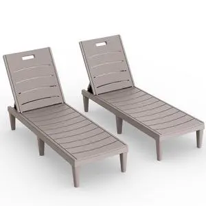 Outdoor Chaise Lounge Chair Set of 2 with 5-Position Adjustable Back, Waterproof & Lightweight PP Lounge Chairs for Outside Pool Patio (Light Brown) Outdoor Chaise Lounge Chair Set of 2 with 5-Position Adjustable Back, Waterproof & Lightweight PP Lounge Chairs for Outside Pool Patio (Light Brown)