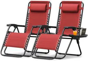 Patio Zero Gravity Chair Outdoor Folding Adjustable Reclining Chairs Pool Side Using Lawn Lounge Chair with Pillow Set of 2 (Red) Patio Zero Gravity Chair Outdoor Folding Adjustable Reclining Chairs Pool Side Using Lawn Lounge Chair with Pillow Set of 2 (Red)