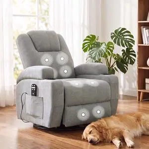 Recliner Chair, 360° Swivel Rocker Chair for Adults, Rocking Recliner Chair with Massage, Comfy Single Sofa with Side Pockets Cup Holders for Living Room, Bedroom, Nursery (Fabric, Dark Gray) Recliner Chair, 360° Swivel Rocker Chair for Adults, Rocking Recliner Chair with Massage, Comfy Single Sofa with Side Pockets Cup Holders for Living Room, Bedroom, Nursery (Fabric, Dark Gray)