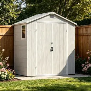 6 x 4 FT Resin Outdoor Storage Shed with Floor, Light Gray | Plastic Storage Shed with Lockable Door and Window, Waterproof Utility Tool Garden Shed for Backyard Patio Lawn 6 x 4 FT Resin Outdoor Storage Shed with Floor, Light Gray | Plastic Storage Shed with Lockable Door and Window, Waterproof Utility Tool Garden Shed for Backyard Patio Lawn