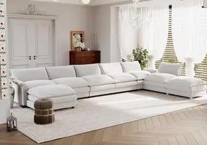 198.2" Modular Sectional Sofa,Oversized Cloud Couch with Ottoman,Chenille Sofas Sleeper with Metal Frame,Convertible 5-Seater Couches for Living Room (White, U Shape) 198.2" Modular Sectional Sofa,Oversized Cloud Couch with Ottoman,Chenille Sofas Sleeper with Metal Frame,Convertible 5-Seater Couches for Living Room (White, U Shape)