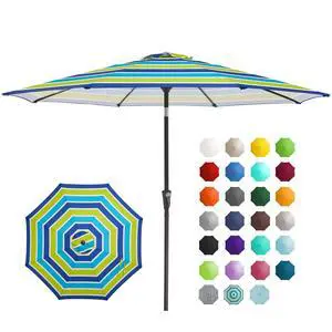 9FT Outdoor Patio Umbrella Outdoor Table Umbrella with Push Button Tilt and Crank, Market Umbrella 8 Sturdy Ribs UV Protection Waterproof for Garden, Deck, Backyard, Pool (Blue-Green Stripe) 9FT Outdoor Patio Umbrella Outdoor Table Umbrella with Push Button Tilt and Crank, Market Umbrella 8 Sturdy Ribs UV Protection Waterproof for Garden, Deck, Backyard, Pool (Blue-Green Stripe)