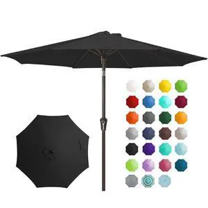 9FT Outdoor Patio Umbrella Outdoor Table Umbrella with Push Button Tilt and Crank, Market Umbrella 8 Sturdy Ribs UV Protection Waterproof for Garden, Deck, Backyard, Pool (Black) 9FT Outdoor Patio Umbrella Outdoor Table Umbrella with Push Button Tilt and Crank, Market Umbrella 8 Sturdy Ribs UV Protection Waterproof for Garden, Deck, Backyard, Pool (Black)