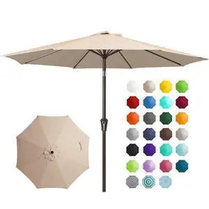 9FT Outdoor Patio Umbrella Outdoor Table Umbrella with Push Button Tilt and Crank, Market Umbrella 8 Sturdy Ribs UV Protection Waterproof for Garden, Deck, Backyard, Pool (Beige) 9FT Outdoor Patio Umbrella Outdoor Table Umbrella with Push Button Tilt and Crank, Market Umbrella 8 Sturdy Ribs UV Protection Waterproof for Garden, Deck, Backyard, Pool (Beige)