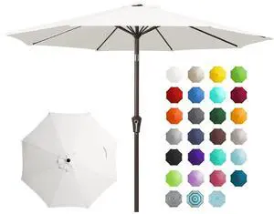 9FT Outdoor Patio Umbrella Outdoor Table Umbrella with Push Button Tilt and Crank, Market Umbrella 8 Sturdy Ribs UV Protection Waterproof for Garden, Deck, Backyard, Pool (Creamy-white) 9FT Outdoor Patio Umbrella Outdoor Table Umbrella with Push Button Tilt and Crank, Market Umbrella 8 Sturdy Ribs UV Protection Waterproof for Garden, Deck, Backyard, Pool (Creamy-white)