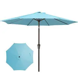 9FT Patio Umbrellas Outdoor Table Umbrella with Push Button Tilt and Crank, Market Umbrella 8 Sturdy Ribs UV Protection Waterproof for Garden, Deck, Backyard, Pool (Sky Blue) 9FT Patio Umbrellas Outdoor Table Umbrella with Push Button Tilt and Crank, Market Umbrella 8 Sturdy Ribs UV Protection Waterproof for Garden, Deck, Backyard, Pool (Sky Blue)